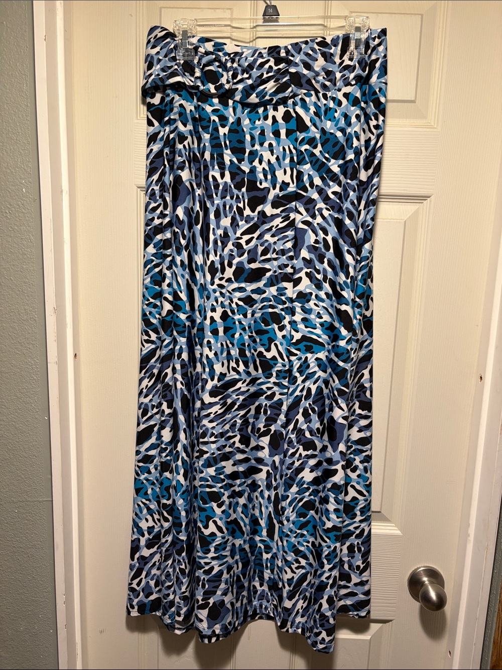 Robert Louis Blue Animal-Print Maxi Skirt